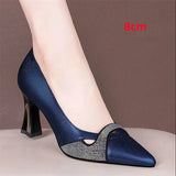 Sapato Women Classic Navy Blue Crystal Shining High Heel Shoes Lady Spring & Summer Comfort Stylish Pumps Mulheres De Salto Alto E357