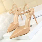 Sapato 86-1 Style Simple Slim Ultra High Heel Shallow Painted Leather Sexy Nightclub Slimming One-word Strap Women Cool Shoes