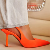 Sapato Women 9cm High Heels Pumps Neon Orange Green Sandals Lady Slingback Mules Pointed Toe Mid Heels Party Fetish Prom Wedding Shoes