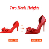 Sapato Women 7.5cm 10cm High Heels Korean Pumps Scarpins Cute Bow Middle Low Heels Lady Fetish Sweet Wedding Bridal Yellow Blue Shoes