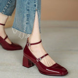 Sapato Mary Jane Shoes Women Spring Autumn Painted Leather Bright Surface Medium Thick Heel Retro Square Head Elegant Versatile Shoes