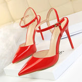 Sapato 86-1 Style Simple Slim Ultra High Heel Shallow Painted Leather Sexy Nightclub Slimming One-word Strap Women Cool Shoes