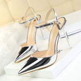 Sapato 86-1 Style Simple Slim Ultra High Heel Shallow Painted Leather Sexy Nightclub Slimming One-word Strap Women Cool Shoes