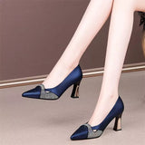 Sapato Women Classic Navy Blue Crystal Shining High Heel Shoes Lady Spring & Summer Comfort Stylish Pumps Mulheres De Salto Alto E357