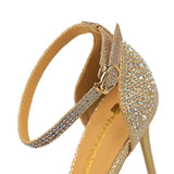 Sapato Sexy Women 10cm High Heels Sandals Wedding Glitter Bridal Heels Champagne Gold Pumps Fetish Stiletto Crystal Glitter Strap Shoes